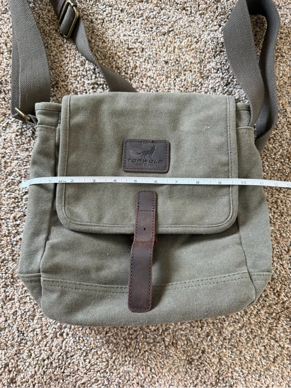 TOPWOLF Faded Olive Green Canvas Satchel Messenger Crossbody Bag